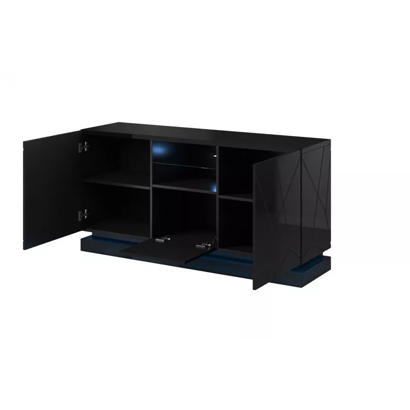 komoda QIU 2D1K 150x41.5x75 juodas blizgus/juodas blizgus