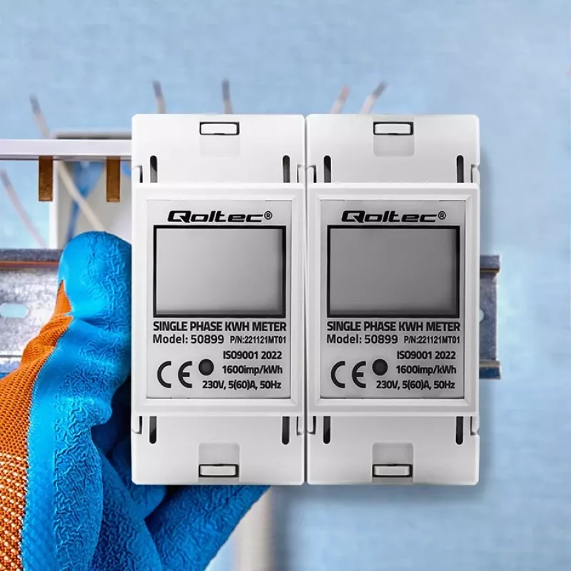 Vienfazis energijos suvartojimo skaitiklis QOLTEC 50899 230 V 50 Hz, 5(60)A, 1.0 klasė, LCD