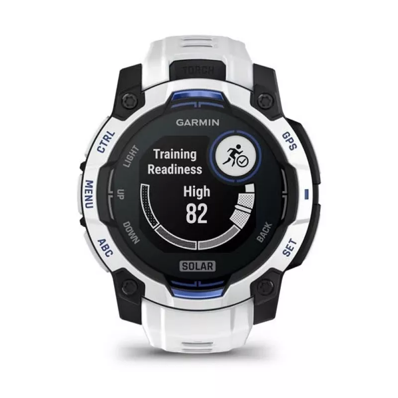 Išmanusis laikrodis GARMIN Instinct 2 45 mm, MIP 0,9 colio (176×176), GPS, saulės energija, silikoninis dirželis mėlynas/baltas