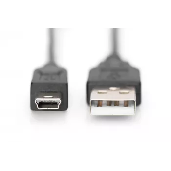 Assmann/Digitus USB 2.0 JUNGTIES KABELIS A-B USB 2.0 jungties kabelis, 480 Mbit/s, USB A - USB mini B, kištukas/kištukas, 1,8 m, juodas (AK-300130-018-S)