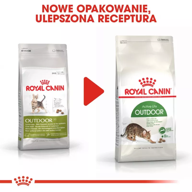 Sausas kačių maistas Royal Canin Active Life Outdoor 4 kg — suaugusioms katėms, paukštienos, 30% baltymų, 20% riebalų