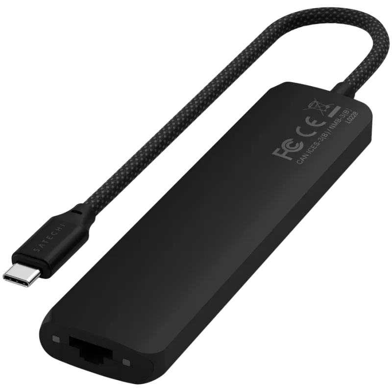 Satechi 7-w-1 USB-C plonas daugiafunkcis adapteris su Ethernet (USB-C PD, 2x USB-A, HDMI 4K, Ethernet, micro/SD kortelių skaitytuvas) (juoda)