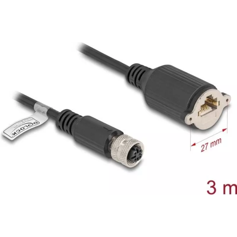 Tinklo kabelis DeLOCK M12 80454 RJ45 Cat5e 3m juodas