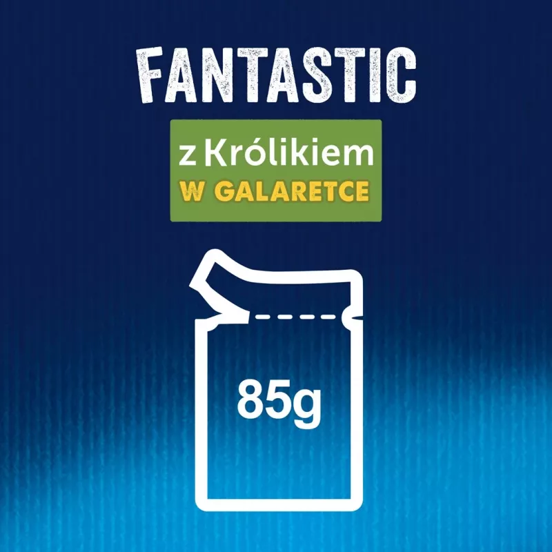 Šlapias kačių maistas Felix PURINA pakelis 85 g — suaugusiems triušio skonio, 82% drėgmės, 11,5% baltymų