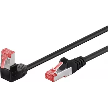 Goobay CAT 6 komutacinis kabelis 1x 90° angled, S/FTP (PiMF), juodas, 10 m - fiksavimo skirtukas viršuje, LSZH be halogenų, varinis (51547)