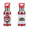 Paladone Super Mario metalinis vandens butelis su šiaudeliu