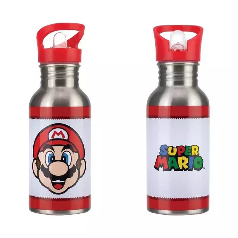 Paladone Super Mario metalinis vandens butelis su šiaudeliu