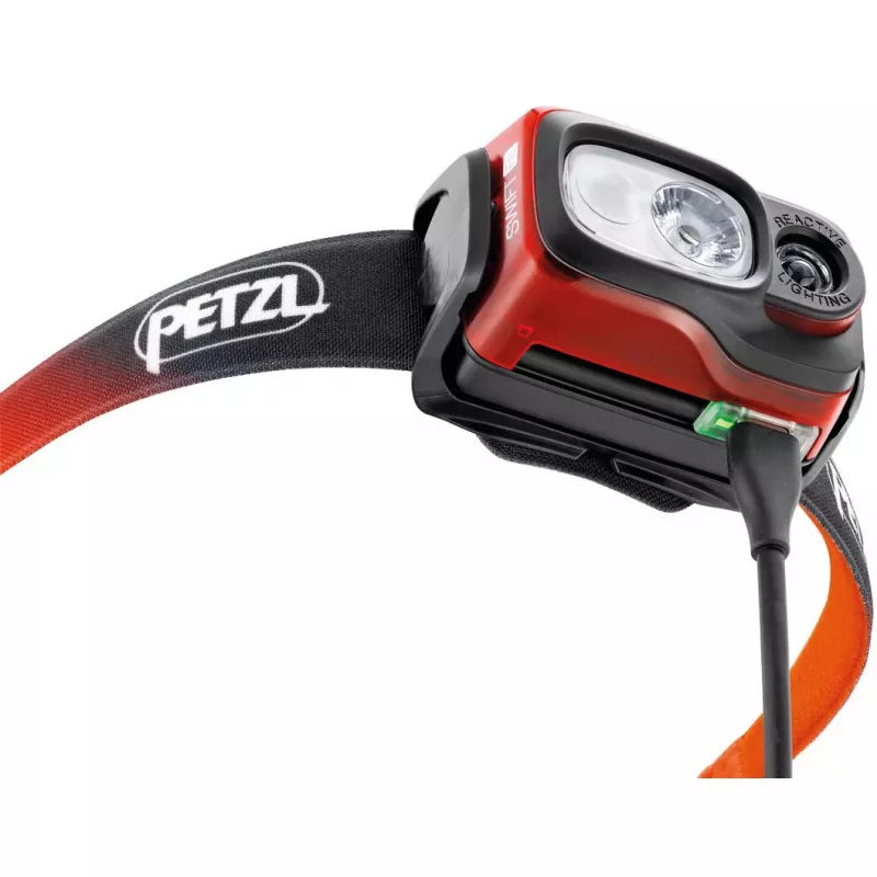 Petzl SWIFT RL juoda, oranžinė, balta galvos juostos LED žibintuvėlis