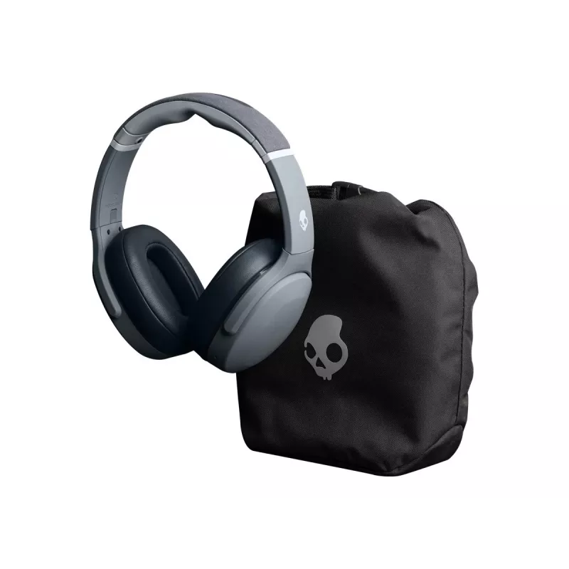 Ausinės Skullcandy Crusher Evo — laidinės ir Bluetooth, pilkos, 40 h atkūrimo, USB-C, AUX, sulankstomos