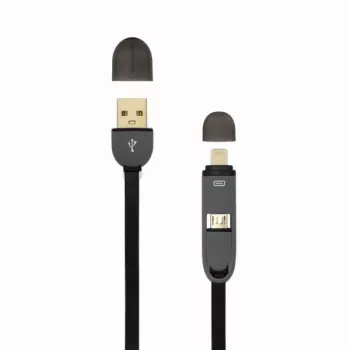 USB A vyriškas į Micro USB + 8 kontaktų iPhone vyriškas laidas SBOX 1m juodas
