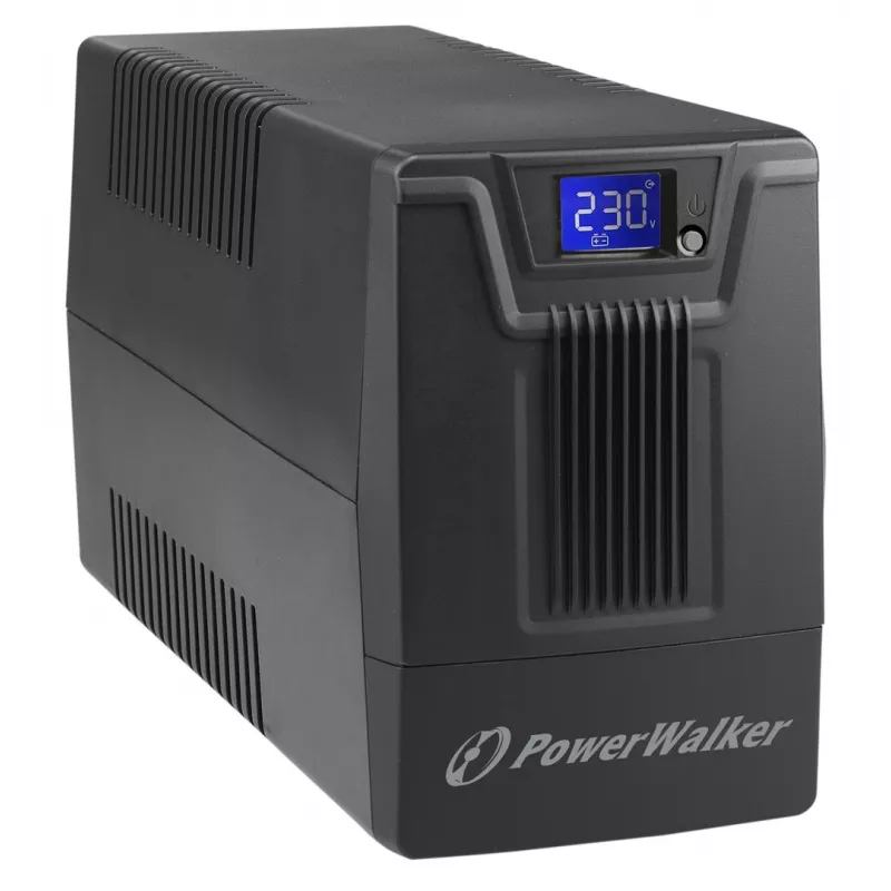 Nepertraukiamo maitinimo šaltinis PowerWalker VI 800 SCL FR — Linijinė-interaktyvi UPS 0,8 kVA (480 W), 2 Type E lizdai, USB, RJ-45/RJ-11, 12V 9Ah baterija, bokštas, juoda