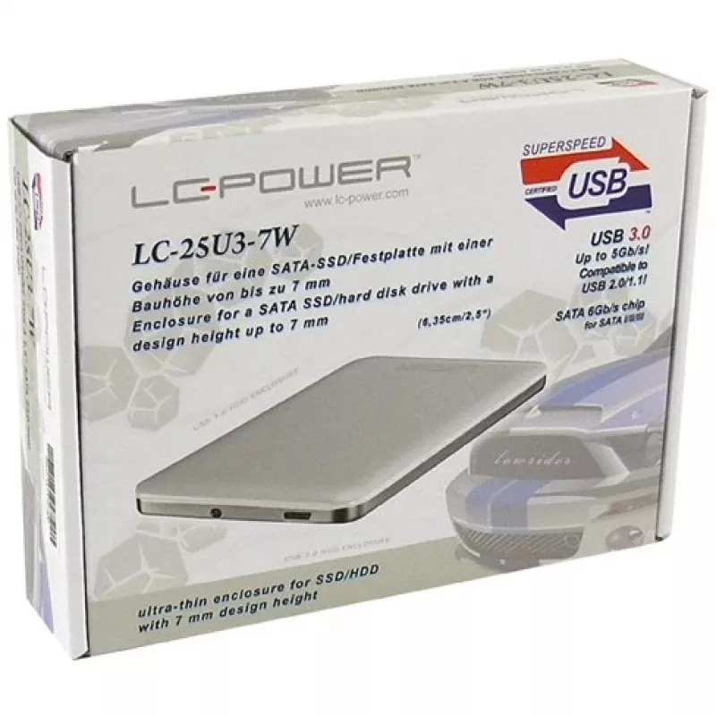 Išorinio disko dėklas LC-Power LC-25U3-7W Aliuminis Baltas 2,5 colio