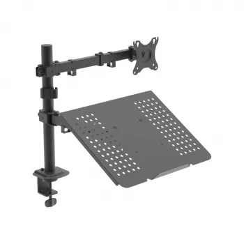 Akyga AK-MB-04 stalinis monitoriaus laikiklis su nešiojamojo kompiuterio padėklu, 15-32 col., 2x 10 kg, VESA 75x75 / 100x100, juodas