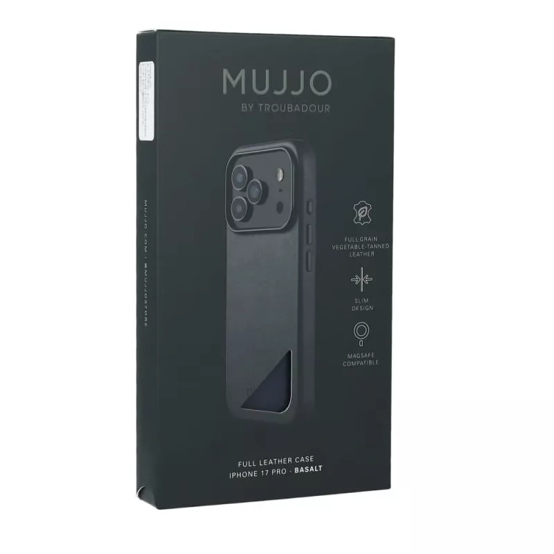 Mujjo pilna odinė dėklas MagSafe dėklas iPhone 17 Pro pilkas