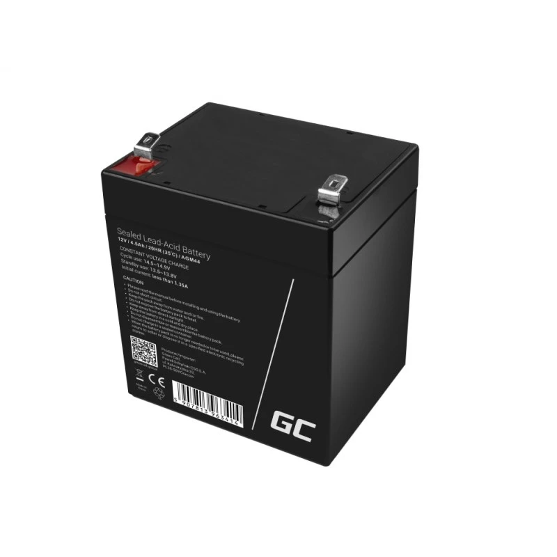 UPS baterija Green Cell AGM44 — 12 V 4,5 Ah sandari švino rūgšties (VRLA), 101×70×90 mm, 1,35 kg, juoda