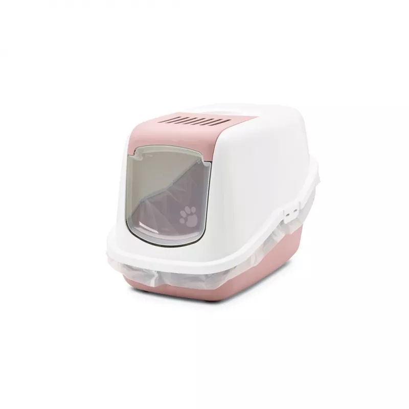 Uždara kačių tualeto dėžutė Savic Nestor White-Pink, su gaubtu, 56×39×38,5 cm