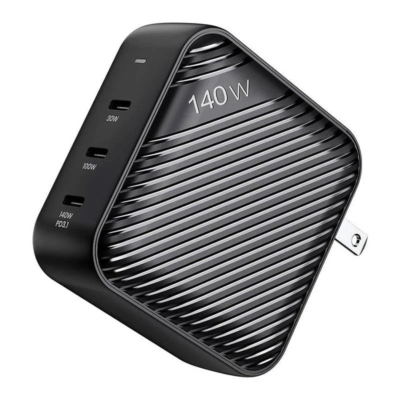 Sieninis įkroviklis INVZI GanHub 3x USB-C, 140W, EU/UK/AU/US (juodas)