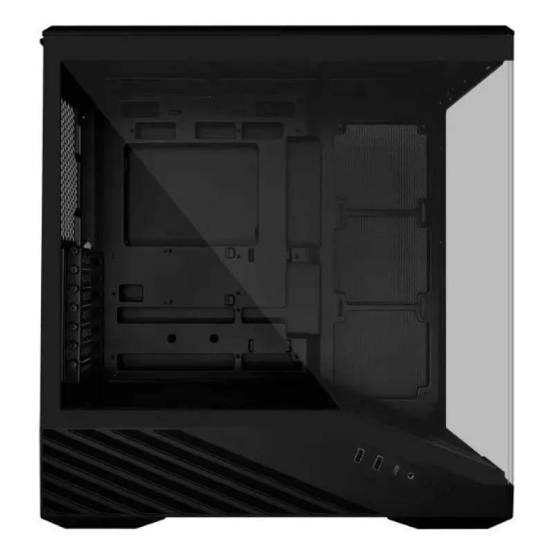 Kompiuterio korpusas Lian Li Vector V100 Midi Tower — juodas su permatomu skydeliu, palaiko 3×120 mm šoninius + 1×120 mm galinį ventiliatorius, 3,5 colio HDD, 2,5 colio SSD, 235,5×446×484,6 mm