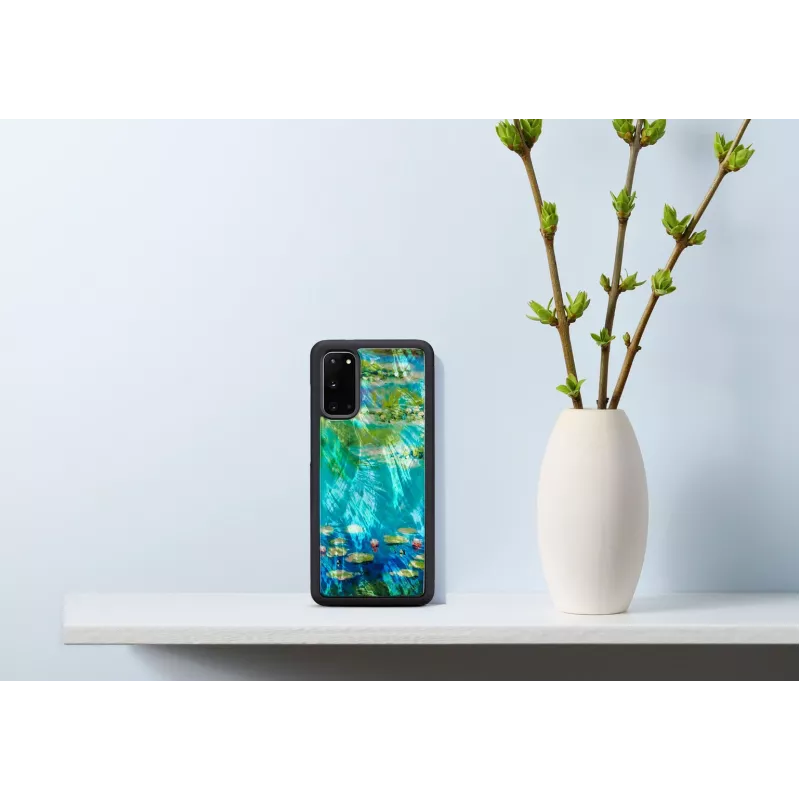 Apsauginis telefono dėklas iKins, skirtas Samsung Galaxy S20 — juodųjų vandens lelijų dizainas