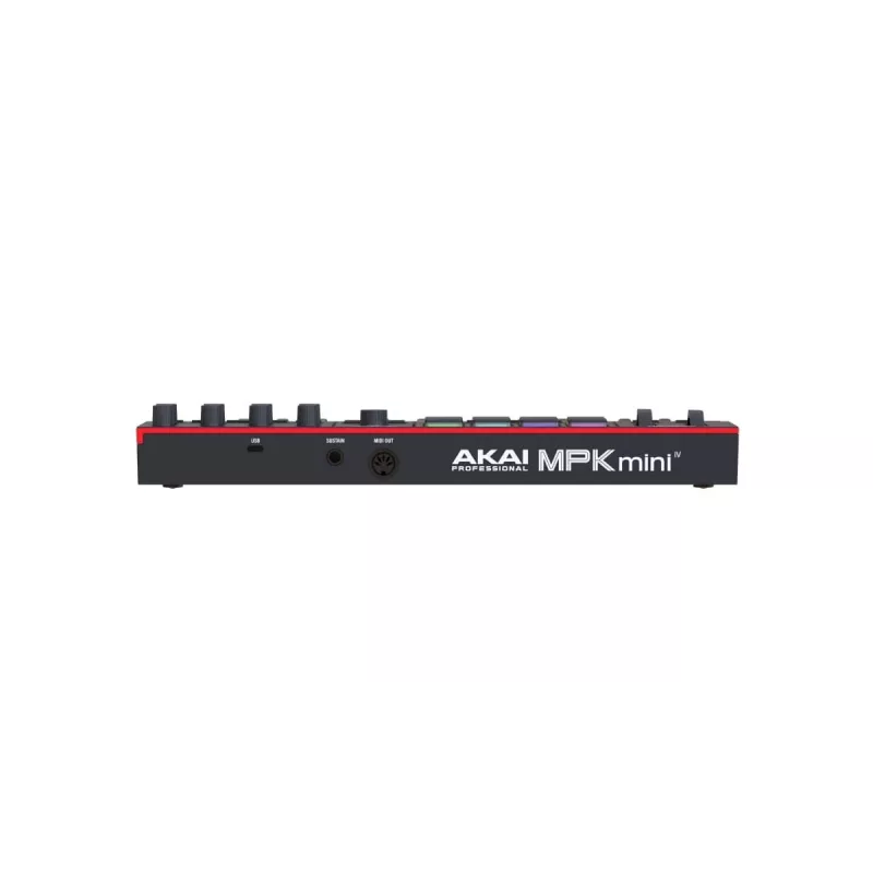 MIDI klaviatūra AKAI MPK MINI 4 juoda — 25 klavišai, 8 padeliai, 8 enkoderiniai rankenėlės, arpeggiatorius, USB-C, MIDI išvestis