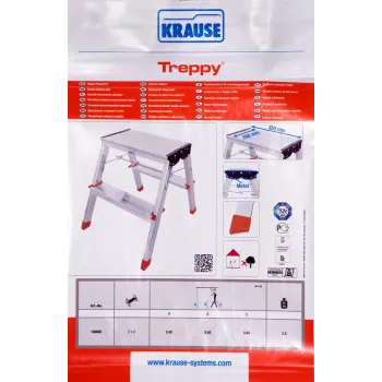 Sulankstomos kopėčios Krause Treppy Sidabrinė 130020 — aliuminio, 2 pakopos, 150 kg talpa, sulenktos 55×20 cm, svoris 2 kg