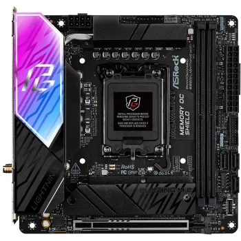 Pagrindinė plokštė ASROCK B860I Lightning WiFi — Intel B860, LGA 1851, Mini-ITX, DDR5, 2x DIMM, 4x M.2, 2.5Gb LAN, Wi‑Fi 6E, Bluetooth 5.3