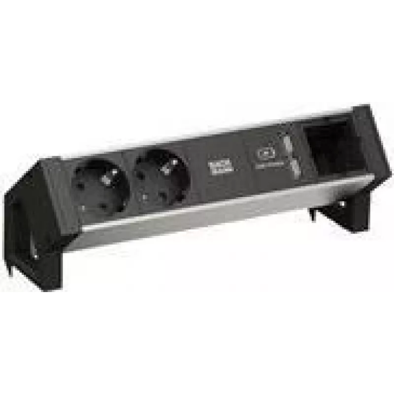 Maitinimo priedas Bachmann DESK2 ALU Juoda — 2x Schutzkontakt lizdai, 1x USB įkroviklis
