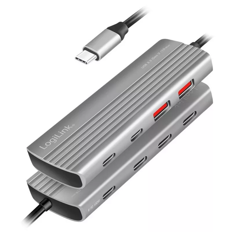 LogiLink USB 3.2 Gen2 koncentratorius 7+1 prievadų 2x USB-A 5x USB-C PD 100W aliuminis