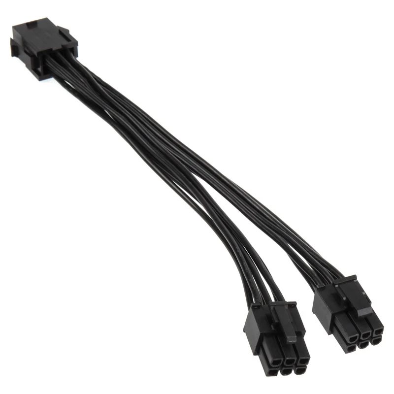 PCIe 6 kontaktų į PCIe 6 kontaktų x2 maitinimo skirstytuvo kabelis, 0,15 m, No name ZUAD-766, juodas