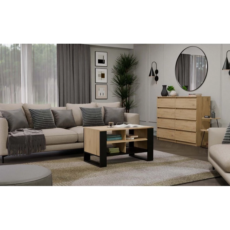 Kavos staliukas top e shop Topeshop STOLIK KAWOWY ŁAWA MODERN 4P Dąb Artisan Czerń
