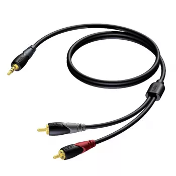 3,5 mm lizdo kištukas, stereofoninis, į 2x RCA/Cinch kištuką, garso kabelis Procab 1KPCL049 5 m