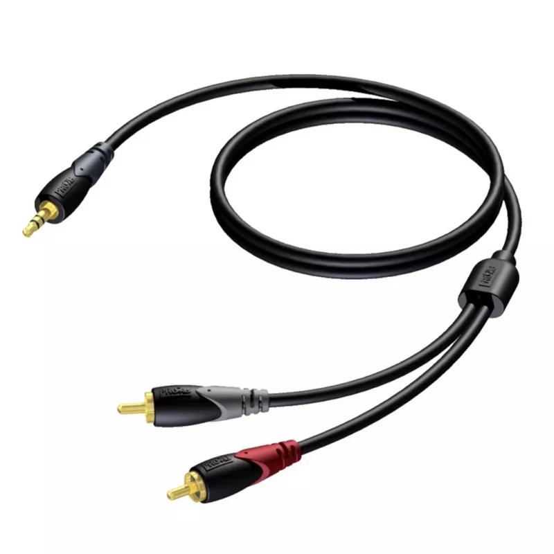 3,5 mm lizdo kištukas, stereofoninis, į 2x RCA/Cinch kištuką, garso kabelis Procab 1KPCL049 5 m