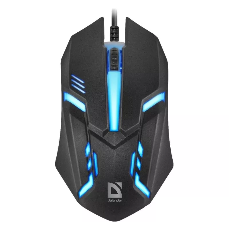 Laidinė optinė pelė DEFENDER CYBER MB-560L — abiem rankoms tinkama, 1200 DPI, USB Type-A, 2 mygtukai, juoda