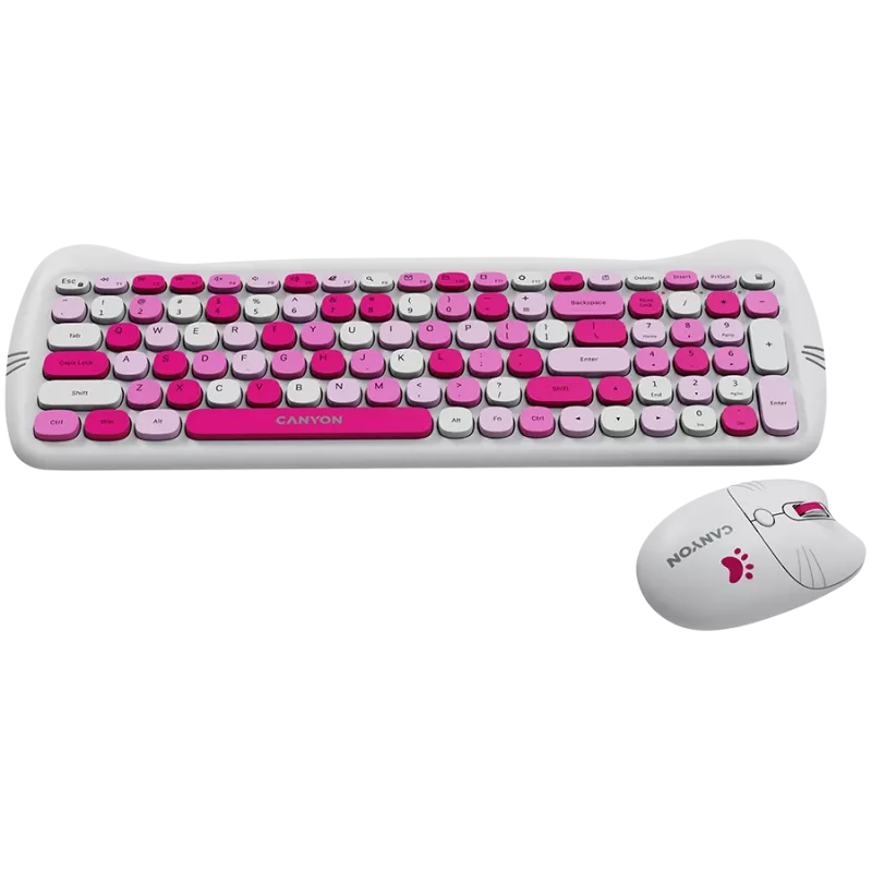 Belaidis klaviatūros ir pelės rinkinys CANYON HSET-W6 Pink Kitty Edition