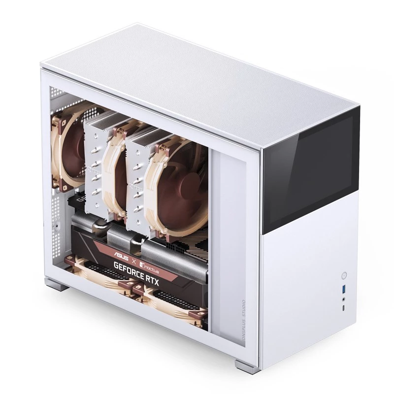 PC korpusas Jonsbo D31 STD baltas — Midi Tower, plieninis, grūdintas stiklas, Micro-ATX/ITX/DTX, 2×2,5 colio + 1×3,5 colio, GPU iki 400 mm, CPU aušintuvas 168 mm