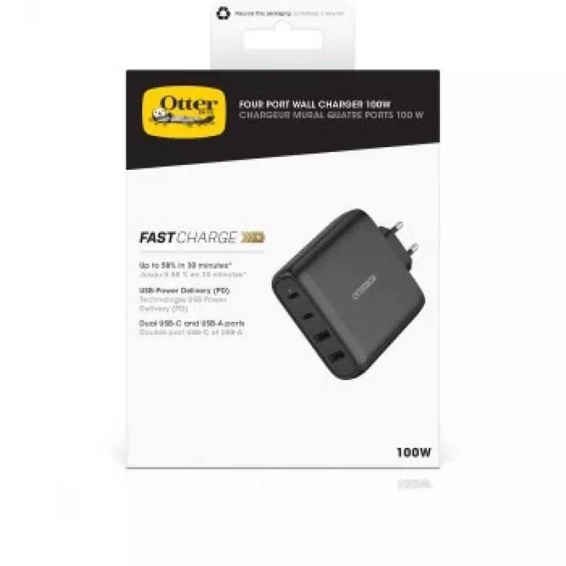Sieninis pakrovėjas OTTERBOX 78-81343 100W GaN su 2× USB-C ir 2× USB-A prievadais