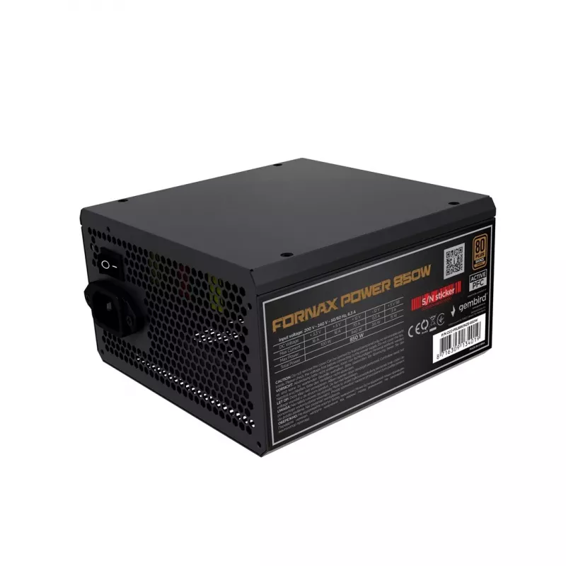 Gembird CCC-PSUBRONZE-850W Maitinimo blokas Fornax Power 850W aktyvus PFC 12cm ventiliatorius 80+Bronze spalvota dėžutė
