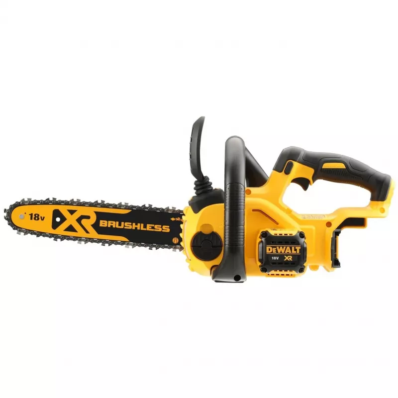 Grandininis pjūklas DeWALT DCM565N-XJ — belaidis, maitinamas baterijomis, 30 cm juosta, 5 Ah baterijos talpa, 0,14 L alyvos bakelis