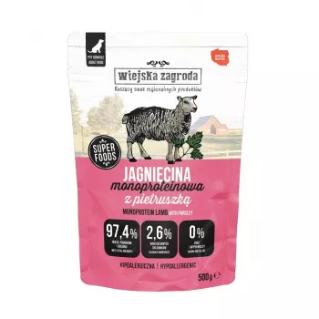 WIEJSKA ZAGRODA Monoproteininė aviena - drėgnas šunų ėdalas - 500g