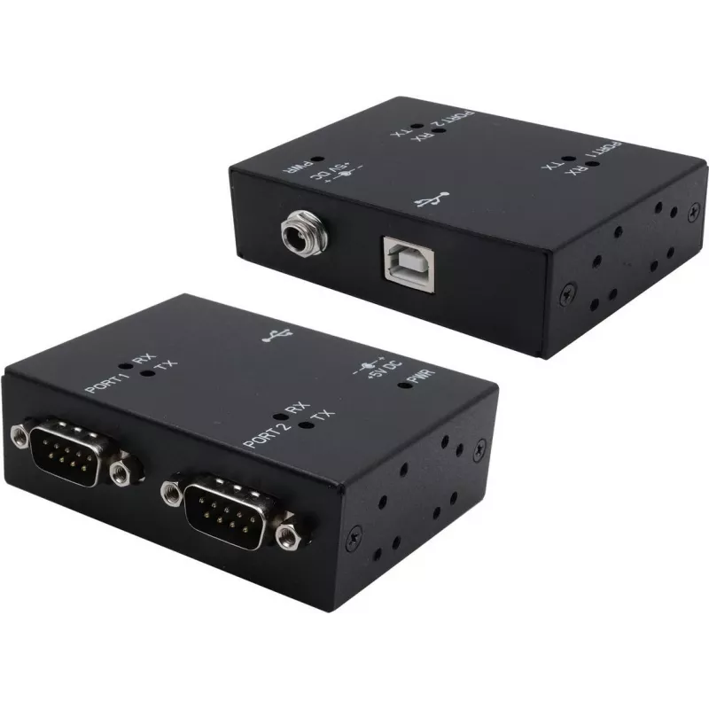 Nuoseklusis adapterio kabelis Exsys USB 2.0 prie 2 prievadų RS-232 EX-13072HM metaliniame korpuse