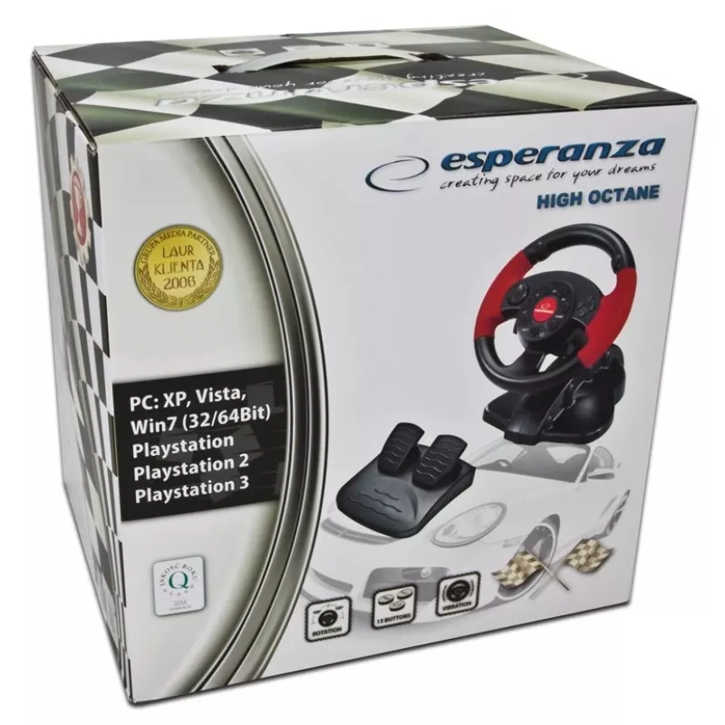 Vairas ESPERANZA EG103 žaidimų valdiklis — PC/PS2/PS3, 13 mygtukų, vibracija, akselerometras, juoda/raudona
