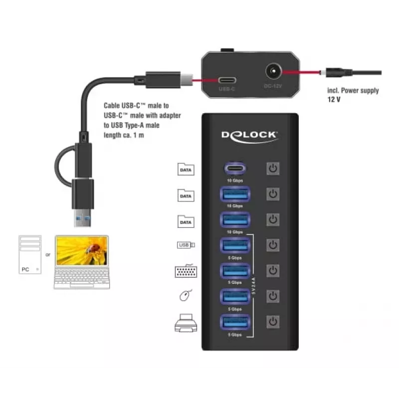 DeLOCK 64326 sąsajų šakotuvas USB 3.2 Gen 2 (3.1 Gen 2) Type-C 10000 Mbit/s juodas