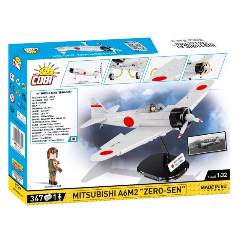 Statybinis rinkinys Cobi Mitsubishi A6M2 „Zero-Sen“ – 347 vienetai, rekomenduojamas amžius 3+