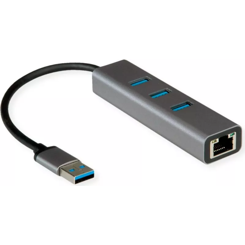 Nešiojamojo kompiuterio dokas ROLINE 12021112 Laidinis USB Type-A Pilkas Ethernet 1000 Mbit/s