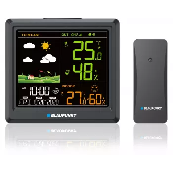 Oro stotis BLAUPUNKT WS25BK — vidaus/lauko temperatūros ir drėgmės monitorius, juoda, 1 jutiklis, LCD ekranas