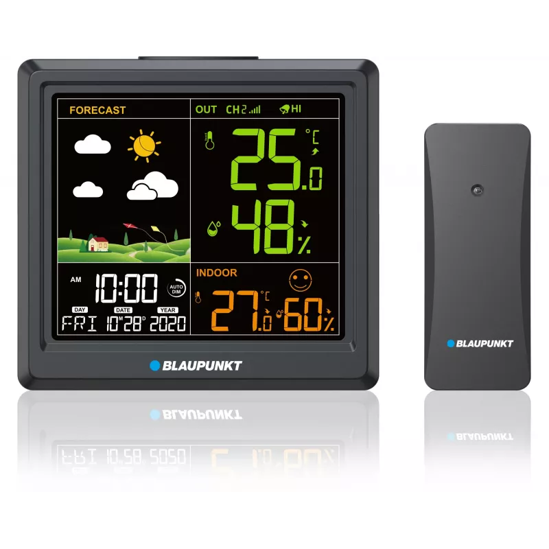 Oro stotis BLAUPUNKT WS25BK — vidaus/lauko temperatūros ir drėgmės monitorius, juoda, 1 jutiklis, LCD ekranas