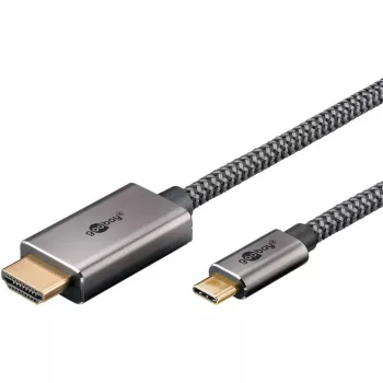 USB pintas adapterio laidas, USB-C kištukas > HDMI kištukas, 4K / 60Hz (juoda/sidabrinė, 2 metrai)