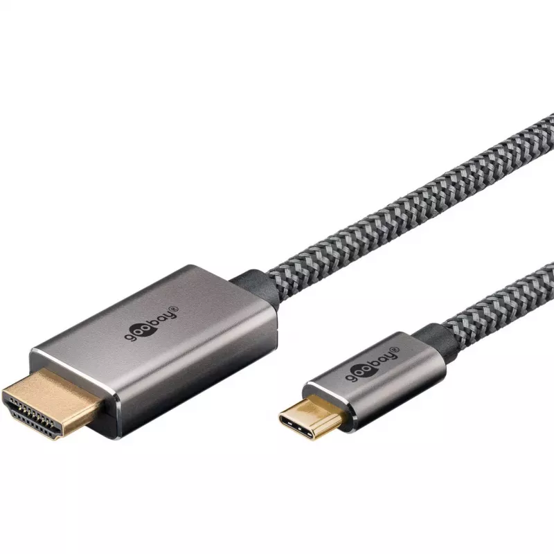 USB pintas adapterio laidas, USB-C kištukas > HDMI kištukas, 4K / 60Hz (juoda/sidabrinė, 2 metrai)