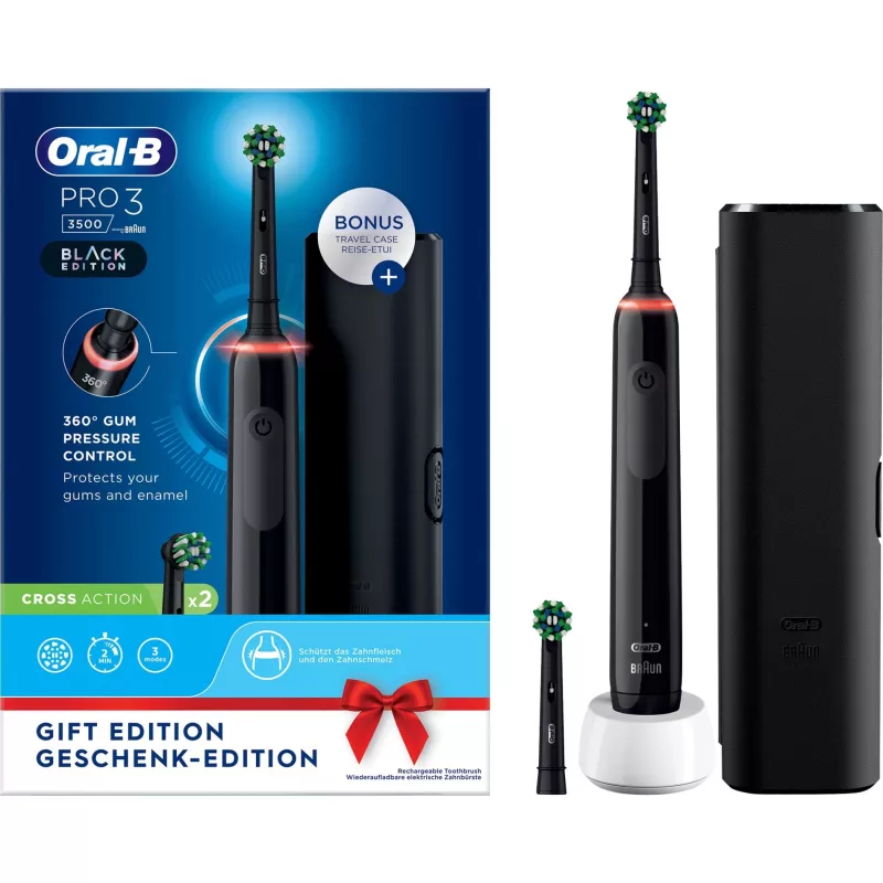 Oral-B Pro 3 3500 Suaugusiųjų besisukantis dantų šepetėlis Juodas