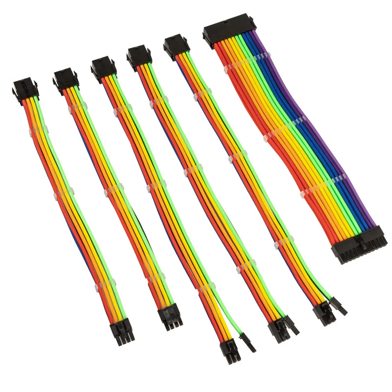 Pintų kabelių prailginimo rinkinys Kolink Core Adept — 6 dalių rinkinys, PET apvalkalas, variniai laidininkai, ilgiai 300–350 mm